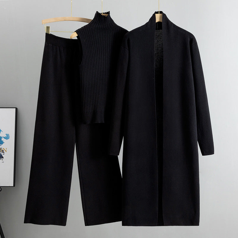 NIVANOO | Ensemble Tricot 3 Pièces Gilet, Cardigan Long & Pantalon Wide-Leg