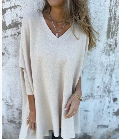NIVANOO | Chemise Longue Tricotée à Col V & Manches Longues
