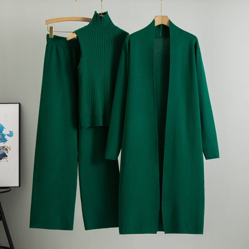 NIVANOO | Ensemble Tricot 3 Pièces Gilet, Cardigan Long & Pantalon Wide-Leg