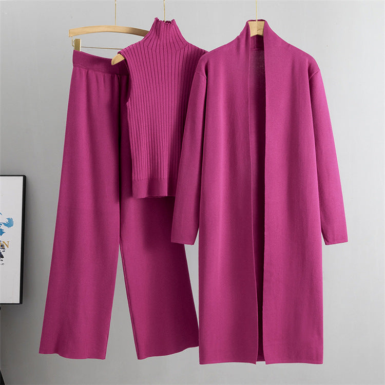NIVANOO | Ensemble Tricot 3 Pièces Gilet, Cardigan Long & Pantalon Wide-Leg