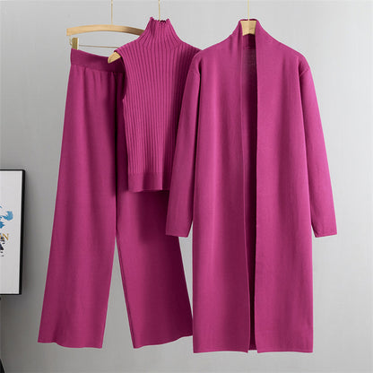 NIVANOO | Ensemble Tricot 3 Pièces Gilet, Cardigan Long & Pantalon Wide-Leg