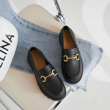 NIVANOO | Chaussures Plateformes Rétro à Bout Rond & Boutons Dorés