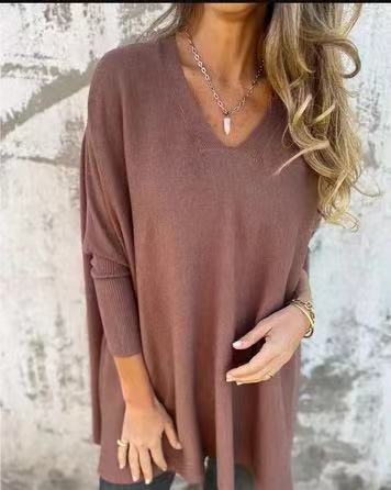 NIVANOO | Chemise Longue Tricotée à Col V & Manches Longues