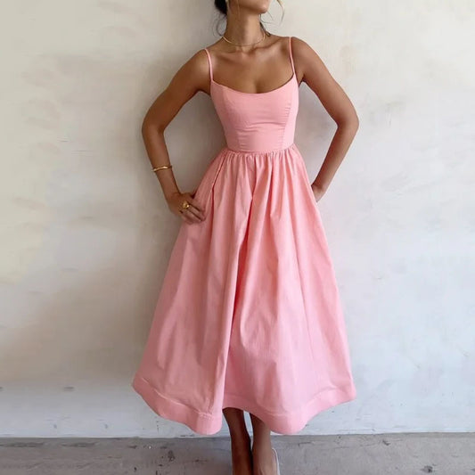Robe Sexy à Bretelles Unie et Fraîche