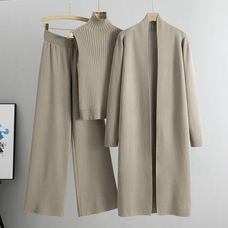 NIVANOO | Ensemble Tricot 3 Pièces Gilet, Cardigan Long & Pantalon Wide-Leg