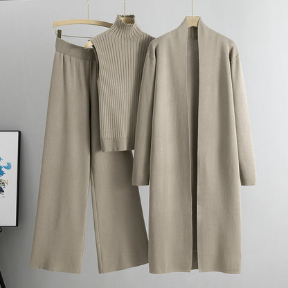 NIVANOO | Ensemble Tricot 3 Pièces Gilet, Cardigan Long & Pantalon Wide-Leg