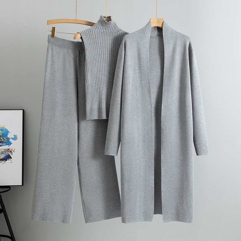NIVANOO | Ensemble Tricot 3 Pièces Gilet, Cardigan Long & Pantalon Wide-Leg