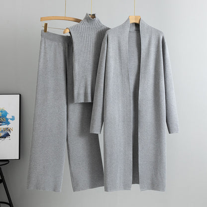 NIVANOO | Ensemble Tricot 3 Pièces Gilet, Cardigan Long & Pantalon Wide-Leg