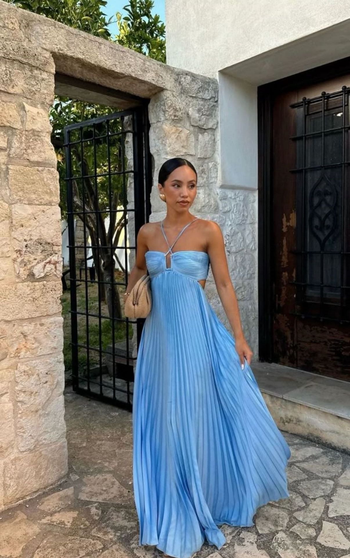 Robe Longue Plissée à Bretelles