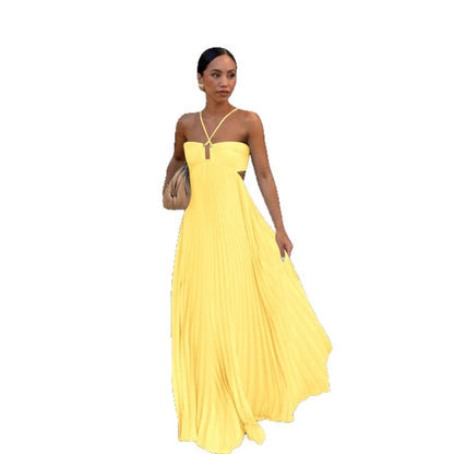 Robe Longue Plissée à Bretelles