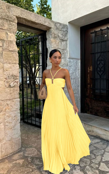 Robe Longue Plissée à Bretelles