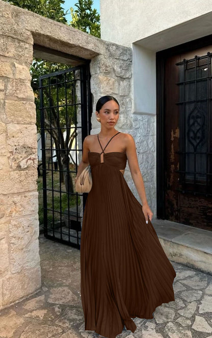Robe Longue Plissée à Bretelles
