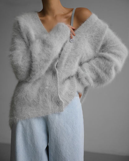 NIVANOO | Cardigan à Boutons Col V en Maille Douce