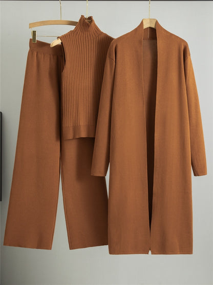 NIVANOO | Ensemble Tricot 3 Pièces Gilet, Cardigan Long & Pantalon Wide-Leg