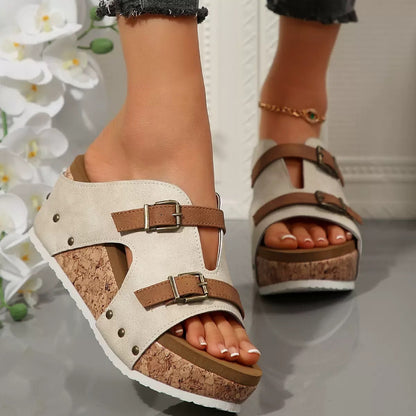 NIVANOO | Sandales Compensées à Boucle Style Romain