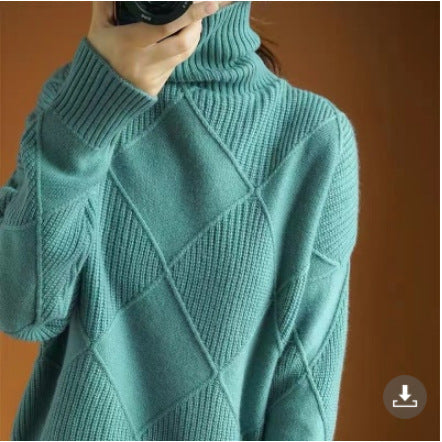 NIVANOO | Pull Col Roulé à Motif Losange Texturé