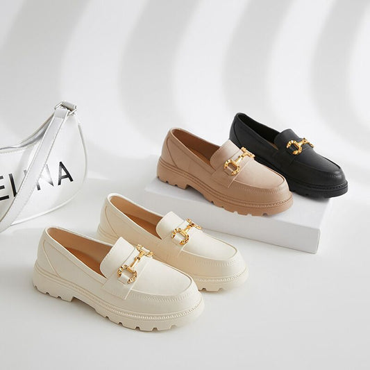 NIVANOO | Chaussures Plateformes Rétro à Bout Rond & Boutons Dorés