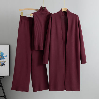 NIVANOO | Ensemble Tricot 3 Pièces Gilet, Cardigan Long & Pantalon Wide-Leg