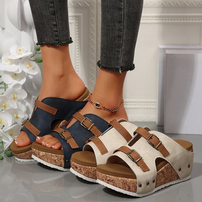 NIVANOO | Sandales Compensées à Boucle Style Romain