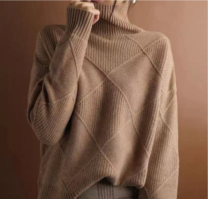 NIVANOO | Pull Col Roulé à Motif Losange Texturé