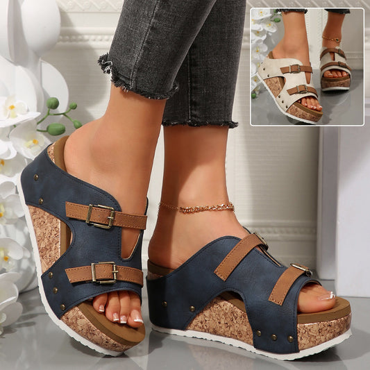 NIVANOO | Sandales Compensées à Boucle Style Romain