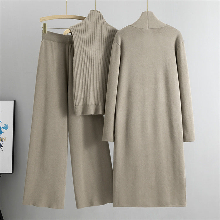 NIVANOO | Ensemble Tricot 3 Pièces Gilet, Cardigan Long & Pantalon Wide-Leg