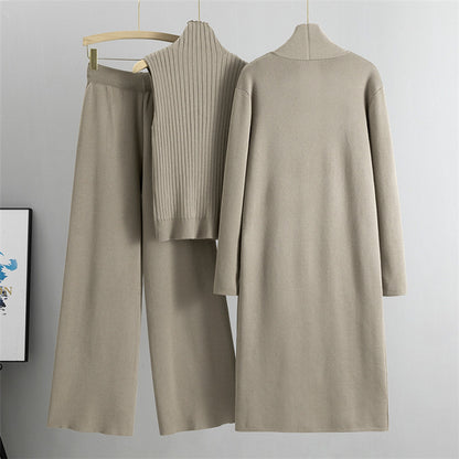 NIVANOO | Ensemble Tricot 3 Pièces Gilet, Cardigan Long & Pantalon Wide-Leg