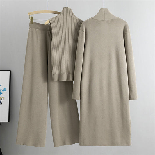 NIVANOO | Ensemble Tricot 3 Pièces Gilet, Cardigan Long & Pantalon Wide-Leg