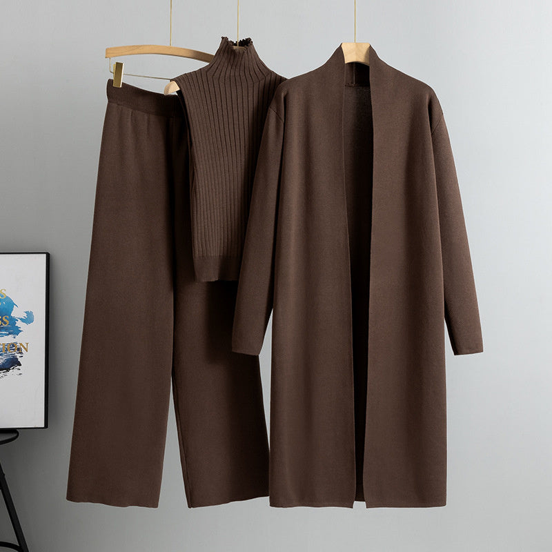 NIVANOO | Ensemble Tricot 3 Pièces Gilet, Cardigan Long & Pantalon Wide-Leg