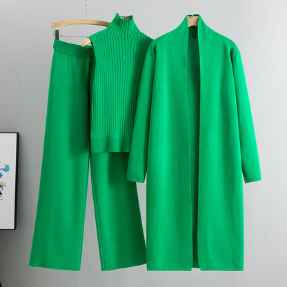 NIVANOO | Ensemble Tricot 3 Pièces Gilet, Cardigan Long & Pantalon Wide-Leg