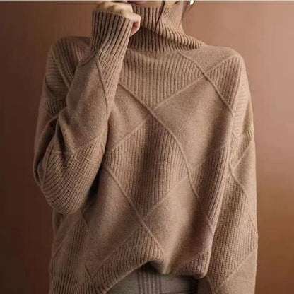 NIVANOO | Pull Col Roulé à Motif Losange Texturé