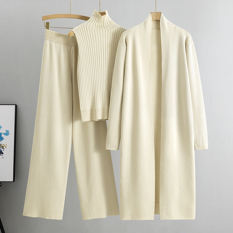 NIVANOO | Ensemble Tricot 3 Pièces Gilet, Cardigan Long & Pantalon Wide-Leg