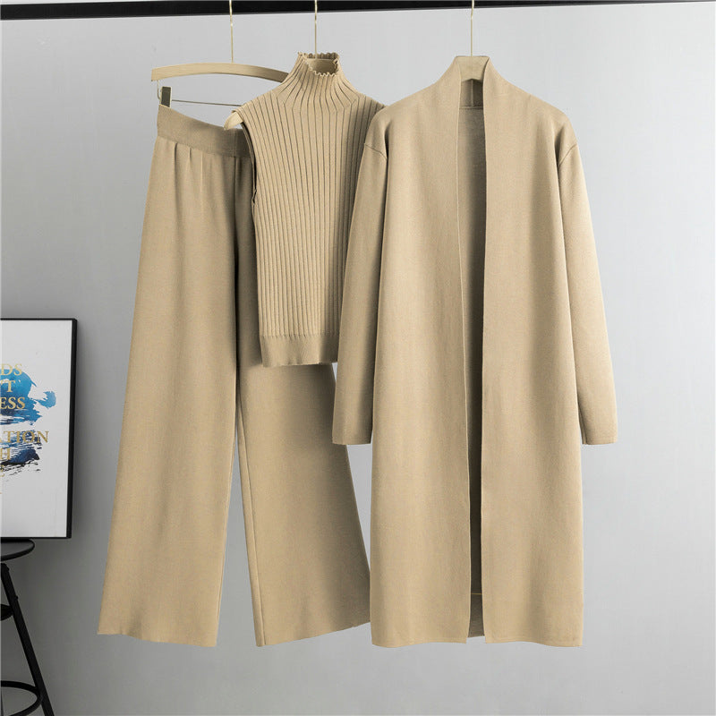 NIVANOO | Ensemble Tricot 3 Pièces Gilet, Cardigan Long & Pantalon Wide-Leg